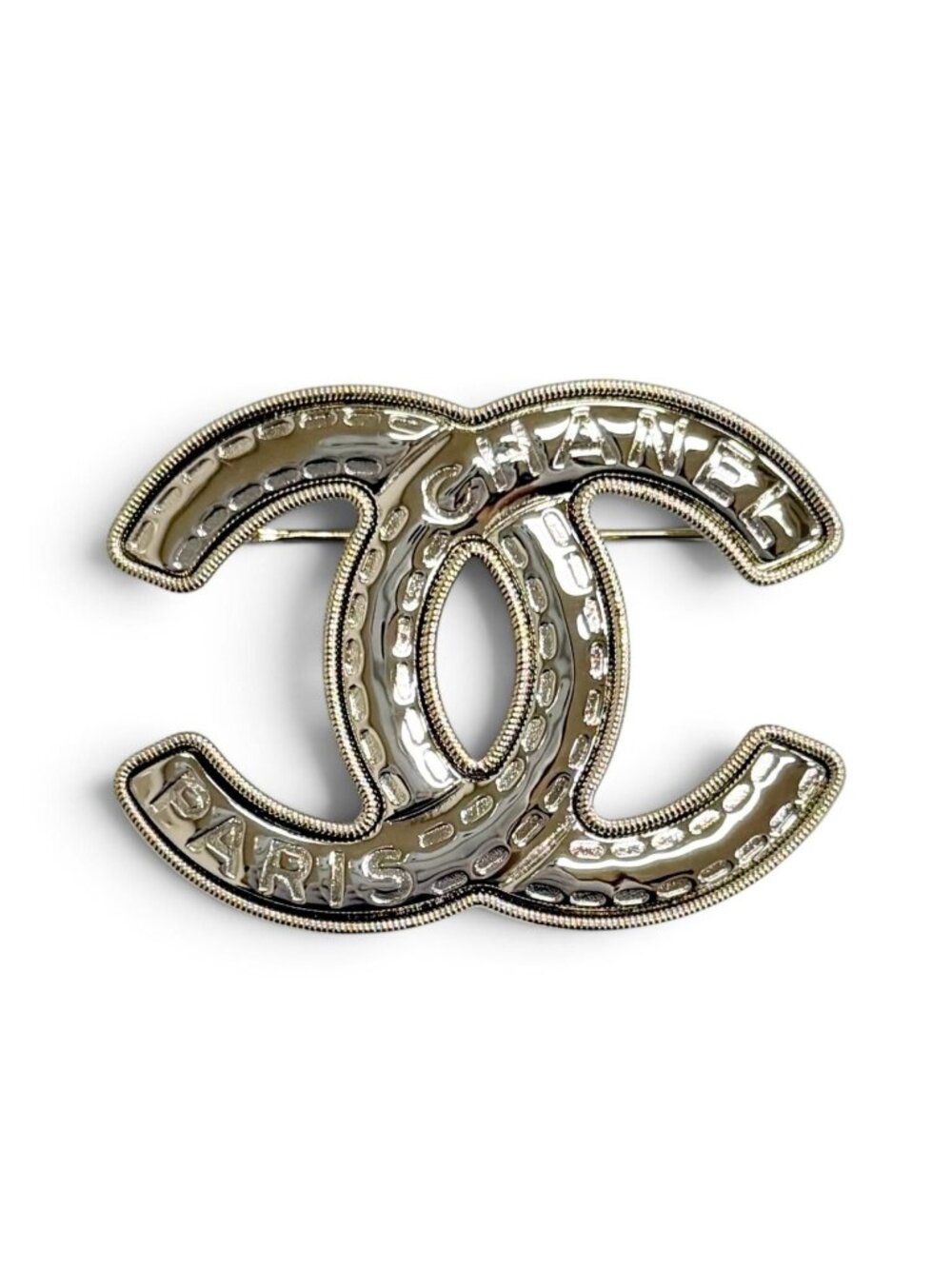 Chanel CC Logo Stitch Brooch Silver Gold Recommended